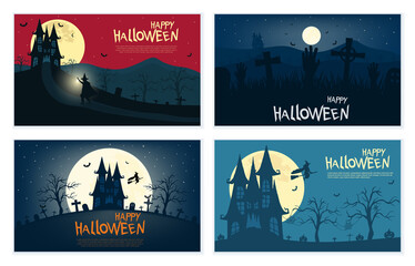 Happy halloween banner. Set of spooky pictures for setting right mood and trying to frighten. Cartoon illustration