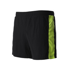 Black men's shorts with yellow stripe isolated on white. Sports clothing