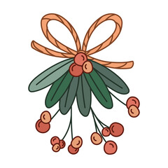 mistletoe with berries of red color and one ribbon
