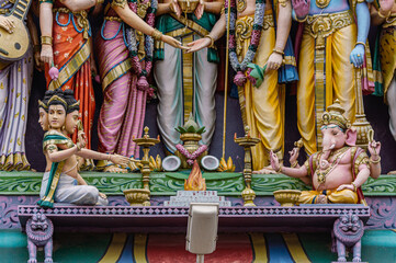 Kadirampura, Karnataka, India - November 4, 2013: Sri Murugan Temple. Colorful statues on  facade...