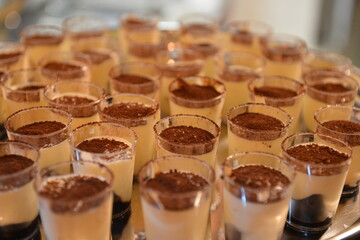 Coffee and cream cake served in glass