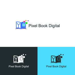 Y Initial letter digital book/e book with colorful pixel technology. For electronic book, digital library and technology logo concept