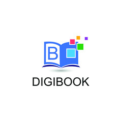 B Initial letter digital book/e book with colorful pixel technology. For electronic book, digital library and technology logo concept