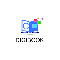 C Initial letter digital book/e book with colorful pixel technology. For electronic book, digital library and technology logo concept