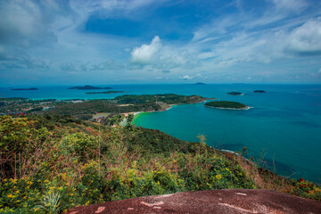 Natural high angle panoramic background With an atmosphere surrounded by mountains and trees, with a blurred wind, cool