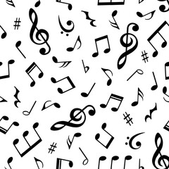 Music notes seamless pattern, musical background, vector illustration.