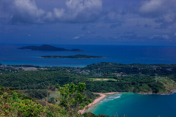 Natural high angle panoramic background With an atmosphere surrounded by mountains and trees, with a blurred wind, cool