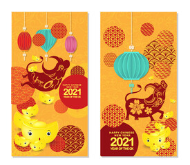 Set of Happy Chinese New Year 2021 vertical banners for social media stories wallpaper. Symbol 2021 Eastern New Year