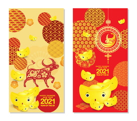 Set of Happy Chinese New Year 2021 vertical banners for social media stories wallpaper. Symbol 2021 Eastern New Year