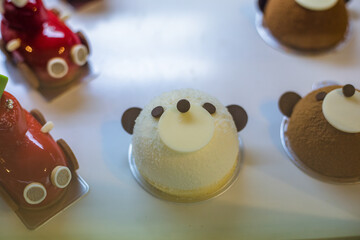 The background of the cake (young coconut flavor) that is served to customers in restaurants, cafes, put in small plates for more appetizing.