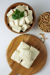 Tahu or Tofu is a popular food in Indonesia made from soybean curd.