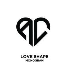 abstract AC love shape letter logo black vector monogram icon design isolated background