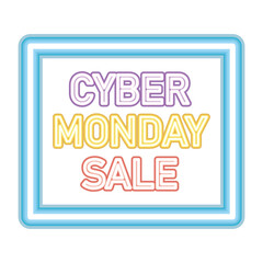 cyber monday sale lettering in neon font on a blue square