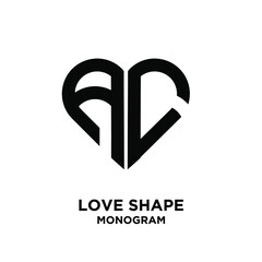 abstract AC love shape letter logo black vector monogram icon design isolated background