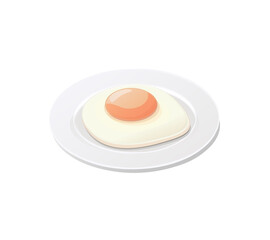 Fried egg on a plate. Breakfast vector isometric illustration. Isolated on white background.