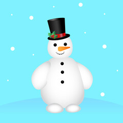 Cartoon snowman blue background for celebration design. Merry christmas happy new year winter illustration. Stock image. EPS 10.