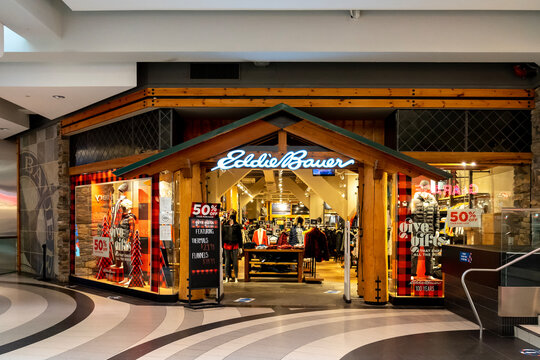 
Toronto, Canada - November 9, 2020: An Eddie Bauer store is shown at the Eaton Centre shopping mall in Toronto. Eddie Bauer is a clothing store operated by American company Eddie Bauer, LLC
