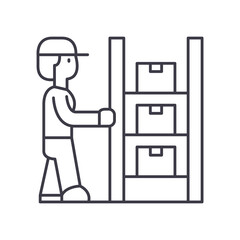 Warehouse work icon, linear isolated illustration, thin line vector, web design sign, outline concept symbol with editable stroke on white background.
