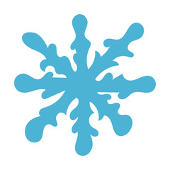 Hand drawn blue doodle sketch snowflake on white background.
