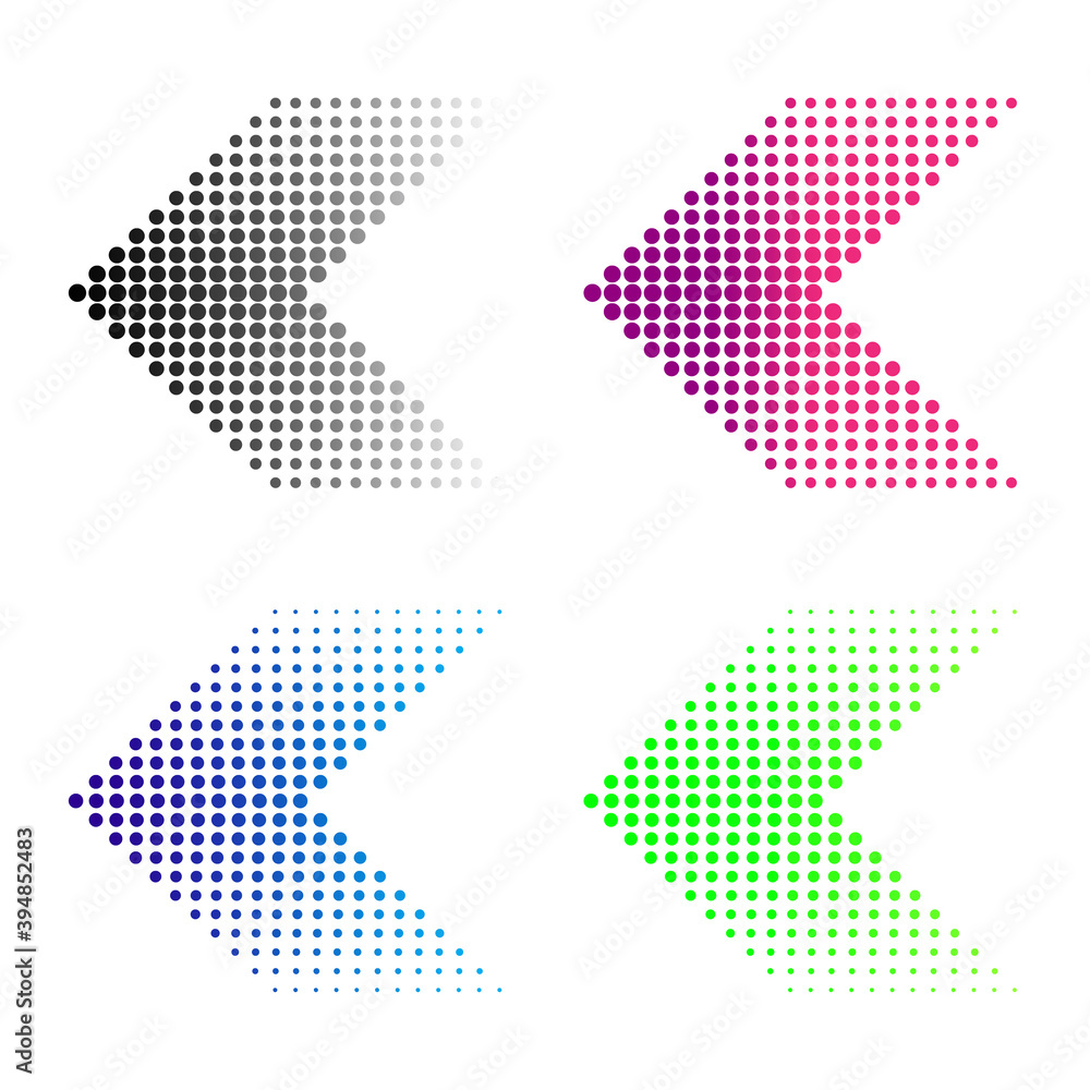 Poster multicolored dots arrows in modern style on halftone light background. abstract template with dots a
