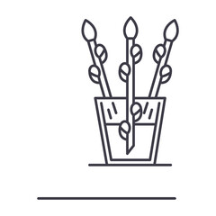 Willow branch icon, linear isolated illustration, thin line vector, web design sign, outline concept symbol with editable stroke on white background.