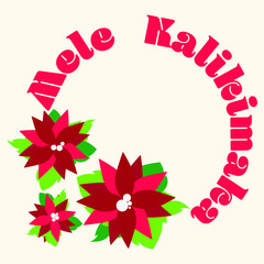 Mele Kalikimaka Christmas wreath with poinsettia Retro Christmas Vector 
