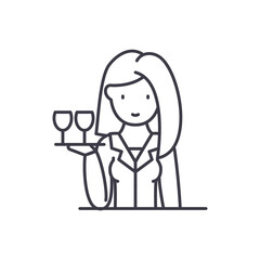 Waitress icon, linear isolated illustration, thin line vector, web design sign, outline concept symbol with editable stroke on white background.