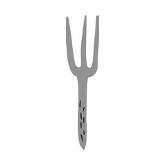 Gray fork isolated on white background. Tool for meal doodle.