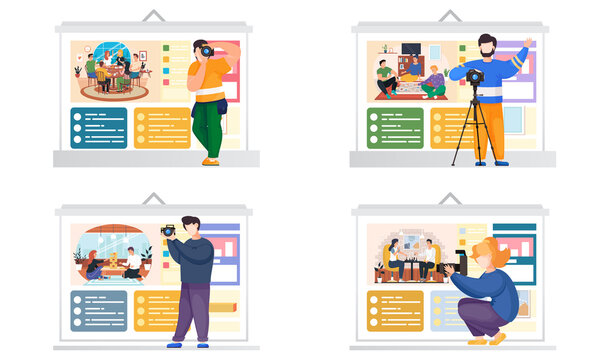 Photographer takes photos of friends having good time together playing games sitting at the table at home or cafe. Happy people are resting, drinking coffee and playing a board game, jenga and cards