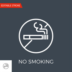 No Smoking Thin Line Vector Icon. Flat Icon Isolated on the Black Background. Editable Stroke EPS file. Vector illustration.