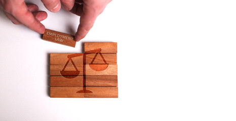 Fototapeta premium Business, Technology, Internet and network concept. Young businessman shows the word:Employment Law