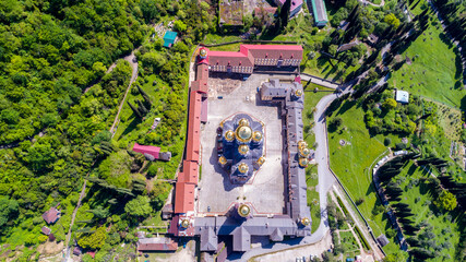 New Athos monastery at summer season aerial view.