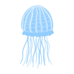 Jellyfish plump isolated on white background. Cartoon cute blue color in doodle.