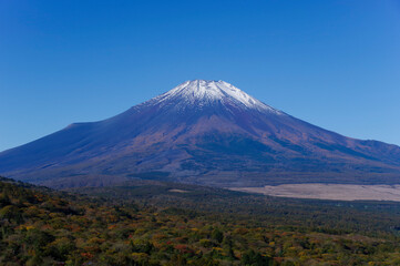 快晴の空に映える冠雪した富士山
