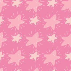 Pink palette seamless creative pattern with cartoon cute star silhouettes. Childish geometric print.