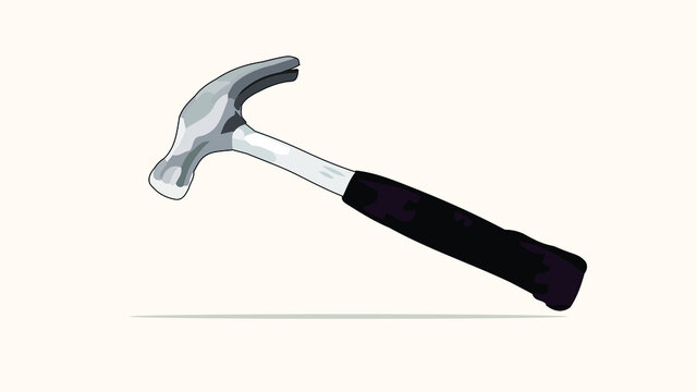 illustration of a hammer with a nail puller, iron handle covered with rubber