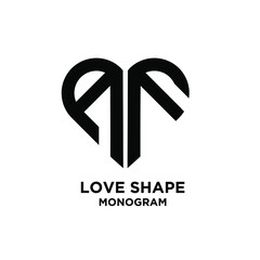 abstract AF love shape letter logo black vector monogram icon design isolated background