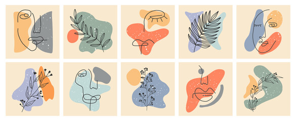 Collection of highlight story covers for social media. Pastel hand drawn backgrounds. Round elements and icons with dots, abstract shapes, lines, floral details, texture for your blog or website.