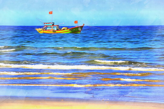 South China Sea beach colorful painting looks like picture, Vietnam.