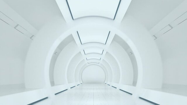 White sci-fi tunnel, empty round room, 3d rendering.