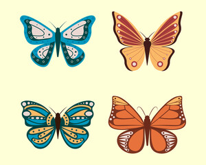 Plakat Vector illustration of cartoon butterflies isolated on white background. Abstract butterflies, colorful flying insect.