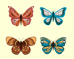 Fototapeta na wymiar Vector illustration of cartoon butterflies isolated on white background. Abstract butterflies, colorful flying insect.