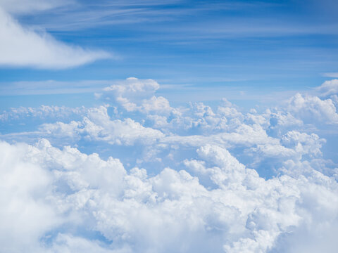 View of blue sky background with white cloud on high level © YUU-ME