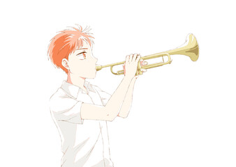 トランペットを吹く少年