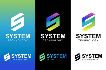 modern color letter S with system technology logo other versions