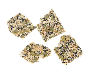 pumpkin cereal bars on white background.