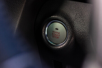 Close up engine car start button. Start stop engine modern new car button,Makes it easy to turn your auto mobile on and off. a key fob unique ,selective focus	