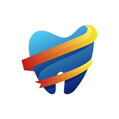 tooth with ribbon icon, dental care logo template