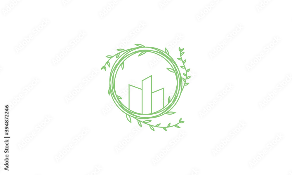 Wall mural circle nest with building green leaf logo vector icon illustration design