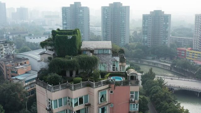 Aerial view of buildings in the downtown of Chengdu, China.